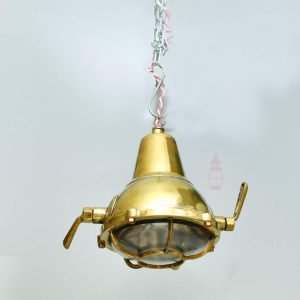 Authentic Vintage Polished Brass Cargo Pendant Light