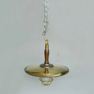- SL 11854 1 Authentic Vintage Brass Pendant with Wood Shade – Large Nautical Salvage