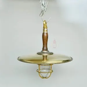- SL 11854 2 Authentic Vintage Brass Pendant with Wood Shade – Large Nautical Salvage