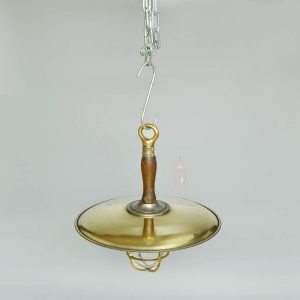 Authentic Vintage Brass Pendant with Wood Shade – Large Nautical Salvage