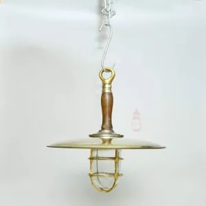 - SL 11854 5 Authentic Vintage Brass Pendant with Wood Shade – Large Nautical Salvage