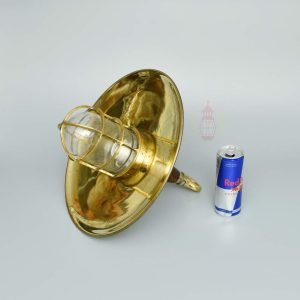 Authentic Vintage Brass Pendant with Wood Shade – Large Nautical Salvage