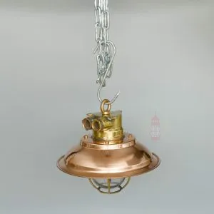 Authentic Brass Wall Light with Copper Shade – Vintage Nautical Salvage