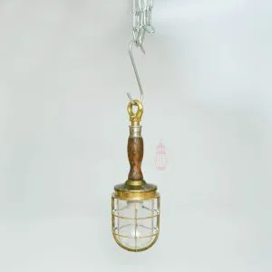 - SL 378 1 Authentic Vintage Brass and Wood Nautical Hanging Light