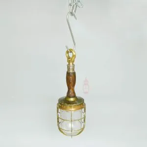 - SL 378 2 Authentic Vintage Brass and Wood Nautical Hanging Light