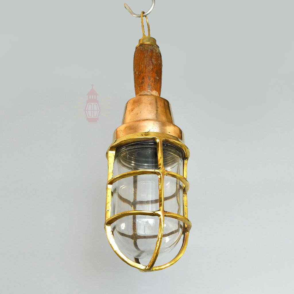 - SL 379 4 Vintage Brass and Wood Nautical Hand Light – Salvaged Ship Portable Lamp