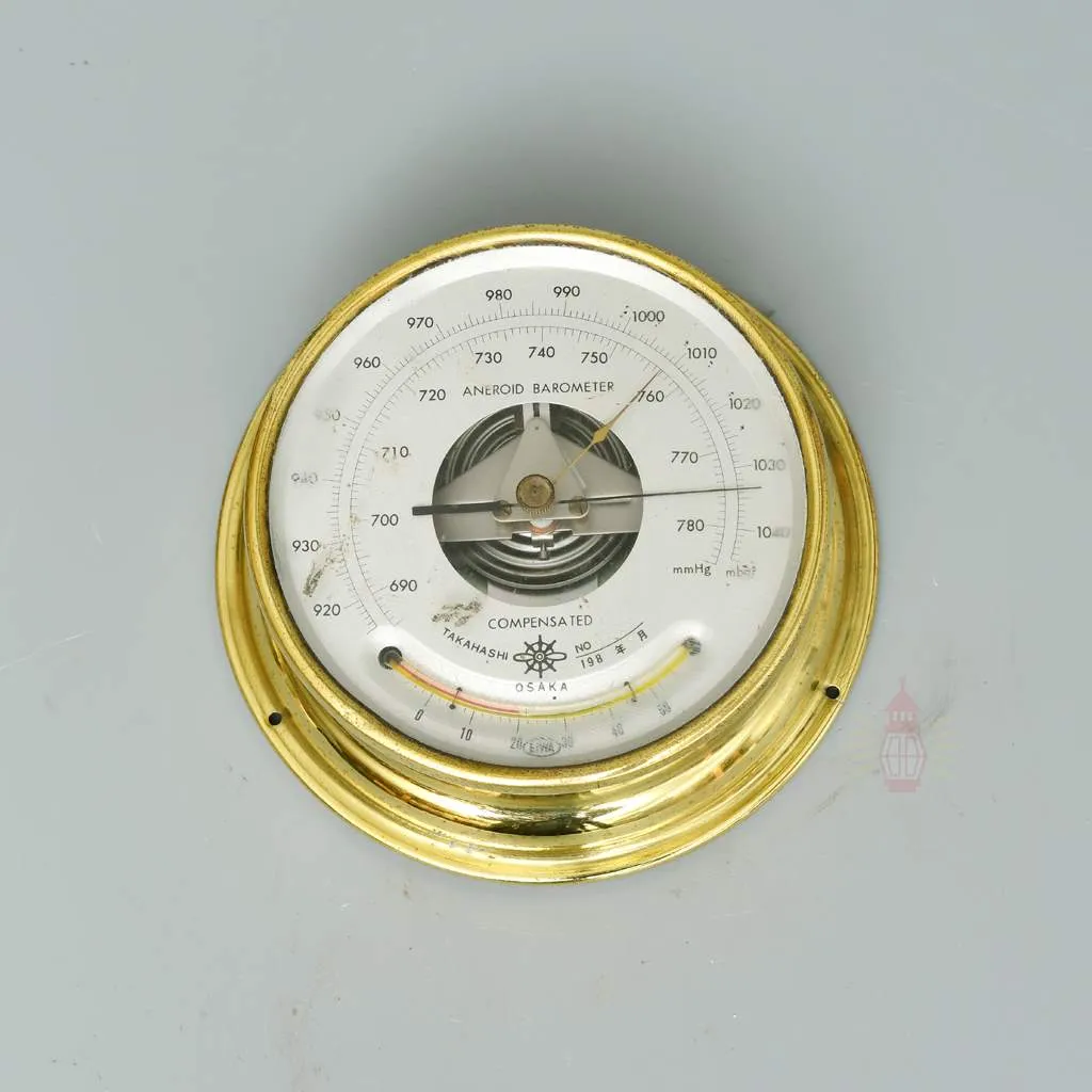 - SL 11843 4 Brass Aneroid Takahashi Barometer from ship - OSAKA