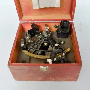 Antique Brass Navigation Sextant with Box